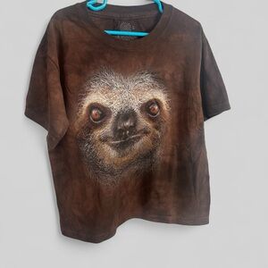 The Mountain brown tie dye sloth face nature animal graphic unisex tee Medium